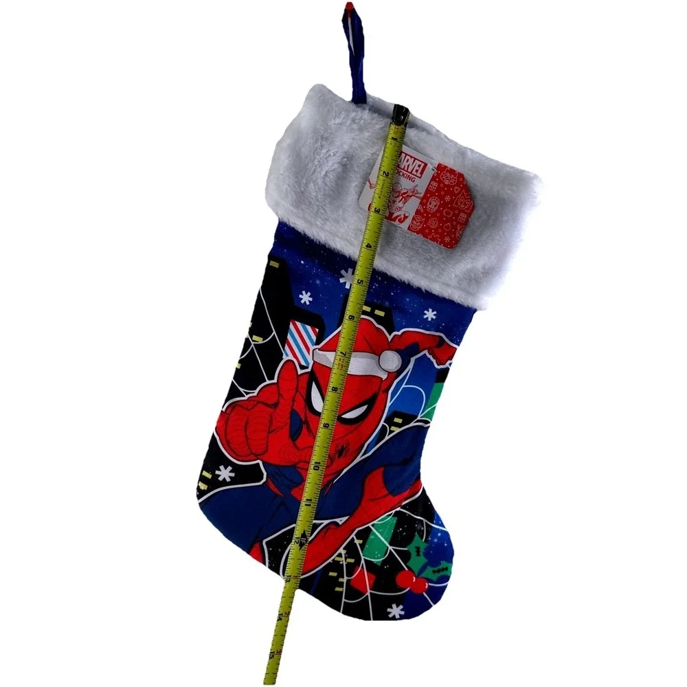 Marvel Spider-Man Christmas Stocking Blue‎ Red Santa Hat Plush Cuff 15 Inch NWT